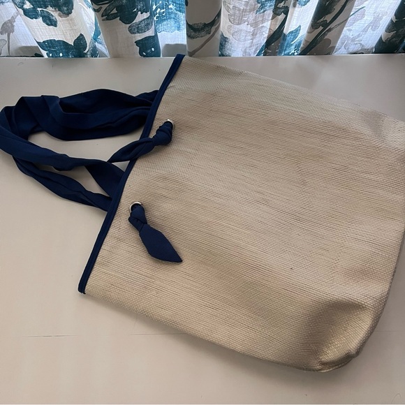 Canvas Floral Tote Bag with Navy Accents - Picture 2 of 5